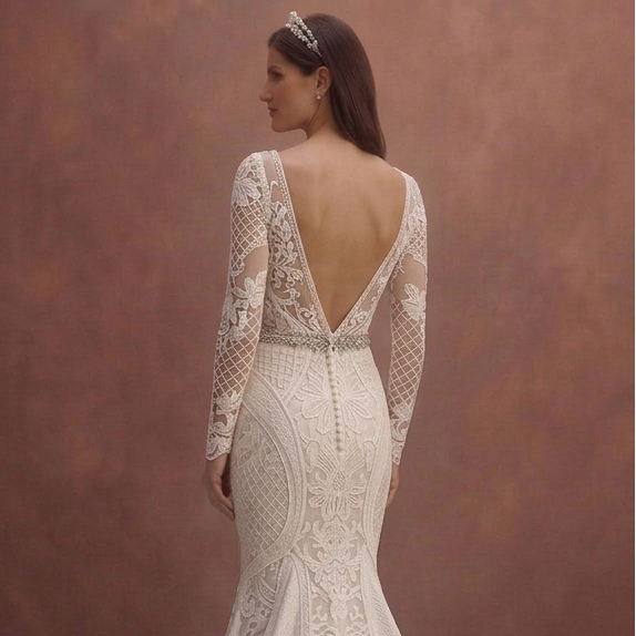 Ivory Lace Mermaid Wedding Dress with Sculpted Silhouette