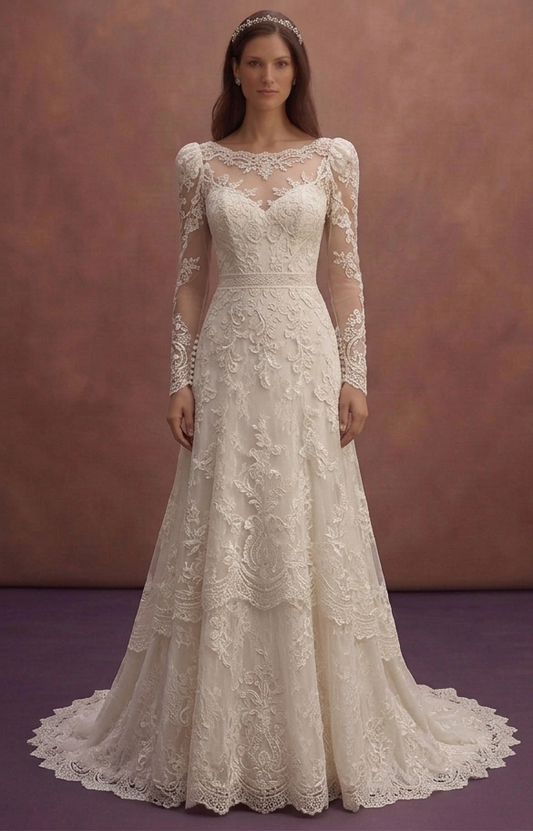 Ivory Lace Wedding Dress with Elegant Vintage Inspiration
