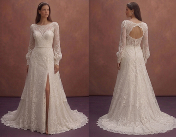 Ivory Lace Wedding Dress with Vintage Inspired Sleeves