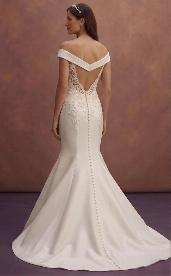 Ivory Mermaid Wedding Dress with Off-Shoulder Neckline