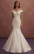 Ivory Mermaid Wedding Dress with Off-Shoulder Neckline