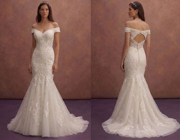 Ivory Mermaid Wedding Dress with Off Shoulder Neckline