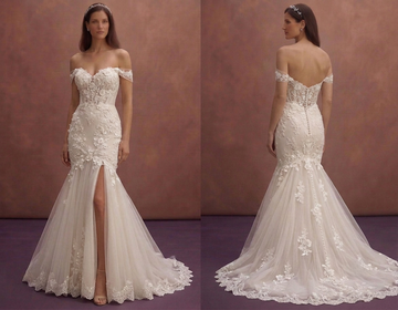 Ivory Mermaid Wedding Dress with Off Shoulder Romantic Neckline