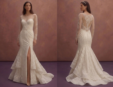 Ivory Mermaid Wedding Dress with Sheer Back Panel
