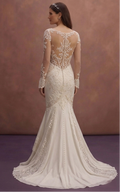 Ivory Mermaid Wedding Dress with Sheer Back Romantic Design