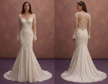 Ivory Mermaid Wedding Dress with Sheer Back Romantic Design