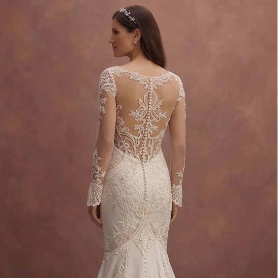 Ivory Mermaid Wedding Dress with Sheer Back Romantic Design