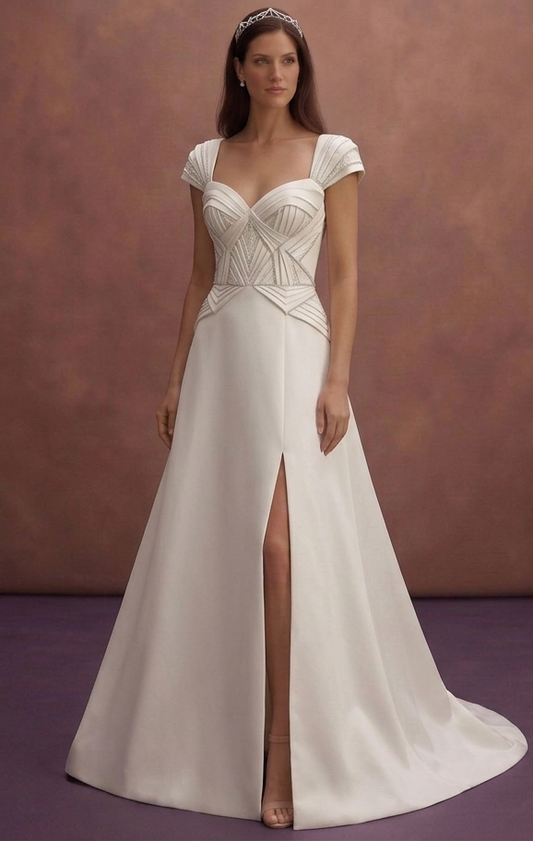 Ivory Mikado A-Line Wedding Dress with Structured Bodice