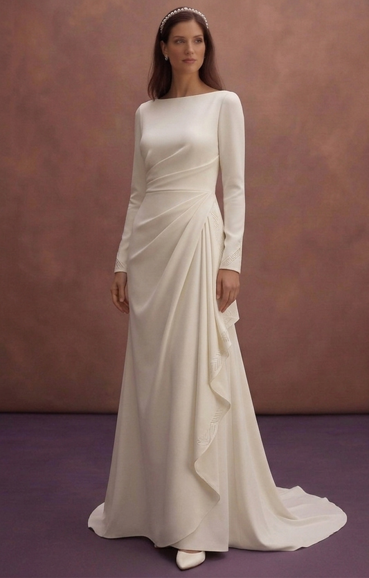 Ivory Minimal Wedding Dress with Clean Draped Silhouette