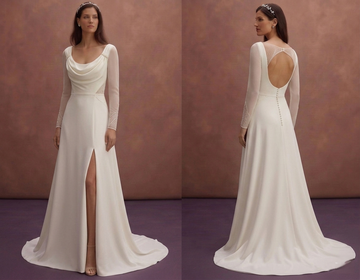 Ivory Minimal Wedding Dress with Draped Scoop Neck