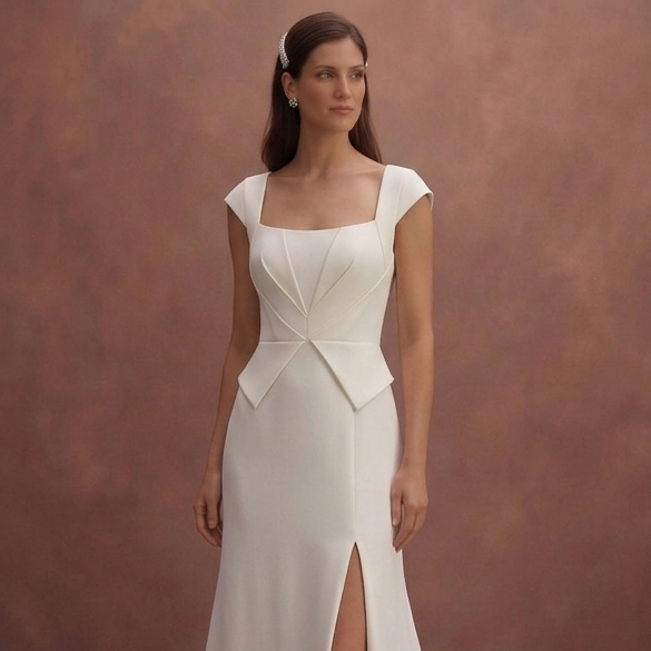 Ivory Minimal Wedding Dress with Structured Elegant Bodice