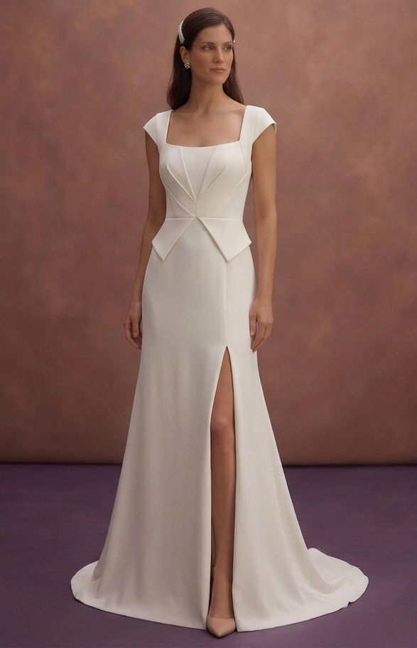 Ivory Minimal Wedding Dress with Structured Elegant Bodice