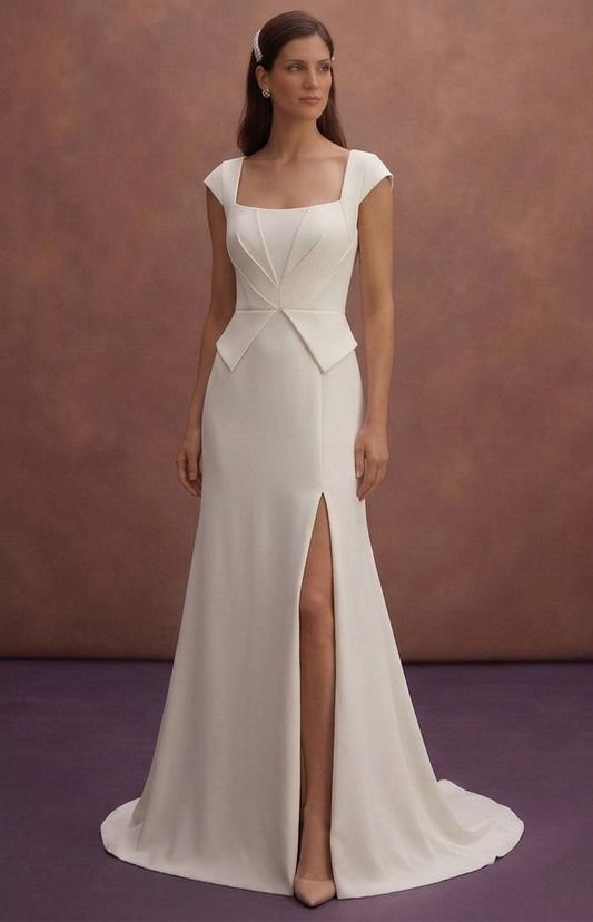 Ivory Minimal Wedding Dress with Structured Elegant Bodice