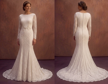 Ivory Modest Long Sleeve Wedding Dress with Lace