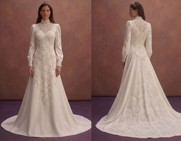 Ivory Modest Wedding Dress with High Neck and Train