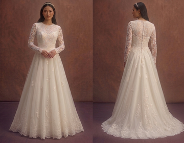 Ivory Modest Wedding Dress with Long Lace Sleeves