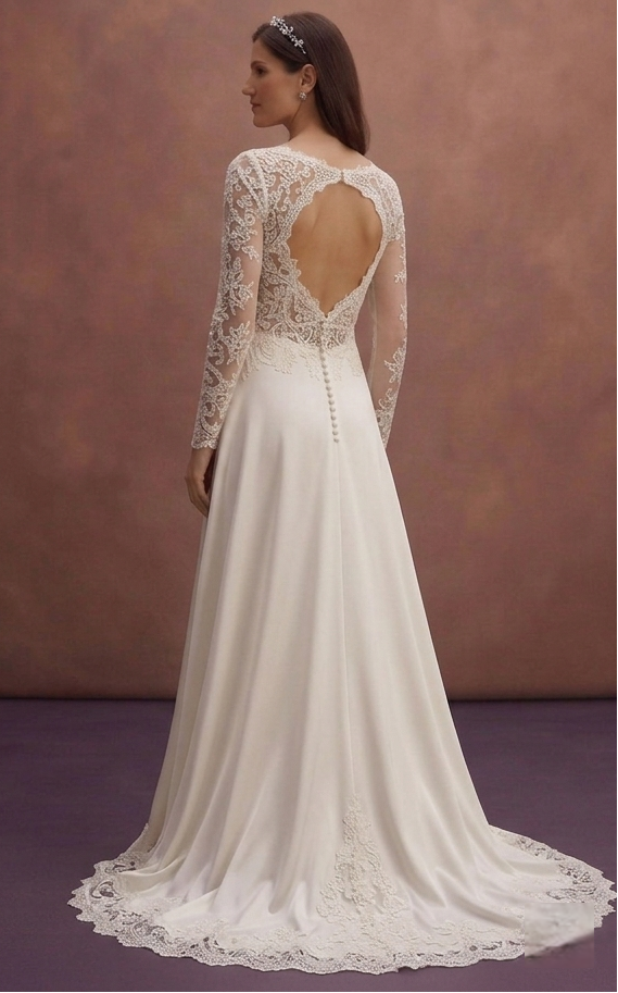 Ivory Modest Wedding Dress with Long Sleeves and Lace