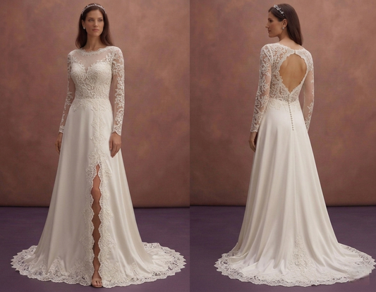 Ivory Modest Wedding Dress with Long Sleeves and Lace