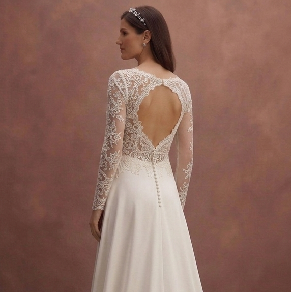 Ivory Modest Wedding Dress with Long Sleeves and Lace