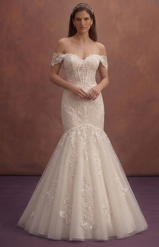 Ivory Off-Shoulder Mermaid Wedding Dress with Corset Back