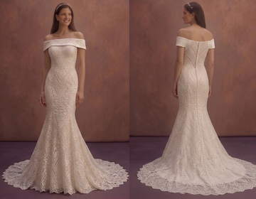 Ivory Off-Shoulder Mermaid Wedding Dress with Lace Details