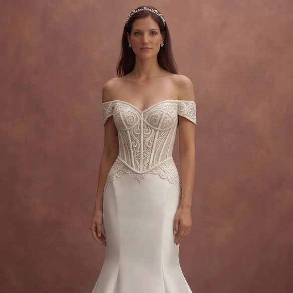 Ivory Off-Shoulder Mermaid Wedding Dress with Structured Corset
