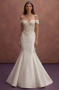 Ivory Off-Shoulder Mermaid Wedding Dress with Structured Corset