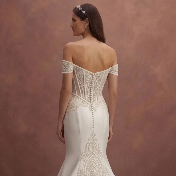 Ivory Off-Shoulder Mermaid Wedding Dress with Structured Corset