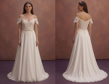 Ivory Off Shoulder Wedding Dress with Lace Corset Bodice