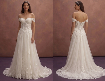 Ivory Off Shoulder Wedding Dress with Lace Corset Structure