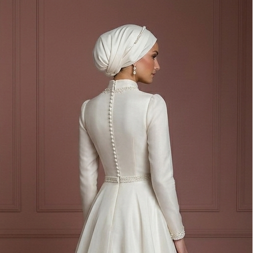 Ivory Organza A-Line Wedding Dress – Perfect Modest Bridal Hijab Look Muslim
