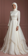 Ivory Organza A-Line Wedding Dress – Perfect Modest Bridal Hijab Look Muslim