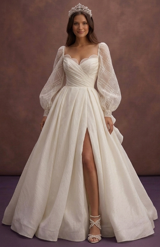 Ivory Organza Ball Gown Wedding Dress with Statement Train