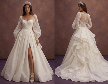 Ivory Organza Ball Gown Wedding Dress with Statement Train