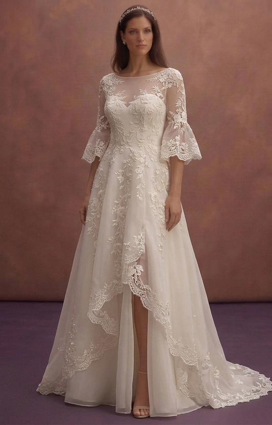 Ivory Organza Bridal Gown with Floral Embroidery