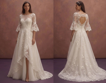 Ivory Organza Bridal Gown with Floral Embroidery