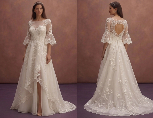 Ivory Organza Bridal Gown with Floral Embroidery