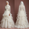 Ivory Organza Layered Wedding Dress with Hijab – Ideal for Nikah Ceremony Muslim