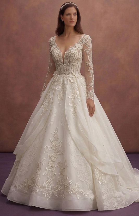 Ivory Organza Wedding Dress with Princess Inspired Shape