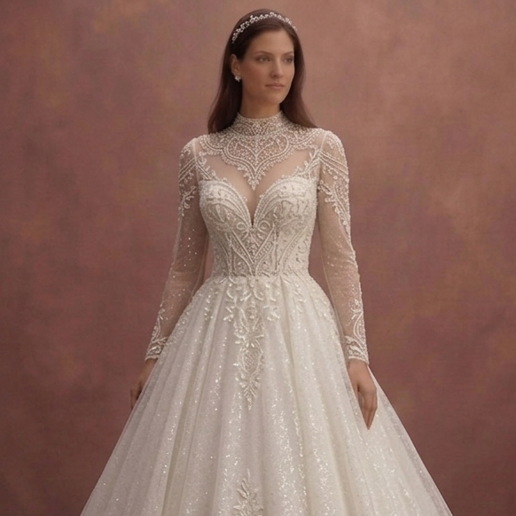 Ivory Princess Ball Gown Wedding Dress with Glittering Tulle