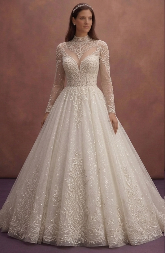 Ivory Princess Ball Gown Wedding Dress with Glittering Tulle