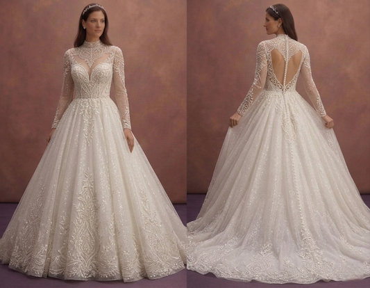 Ivory Princess Ball Gown Wedding Dress with Glittering Tulle