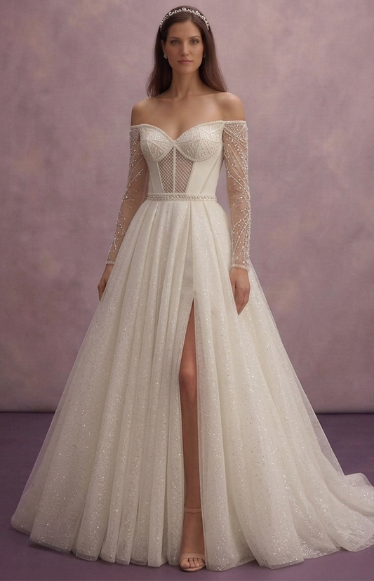 Ivory Princess Ball Gown Wedding Dress with Sparkle Tulle