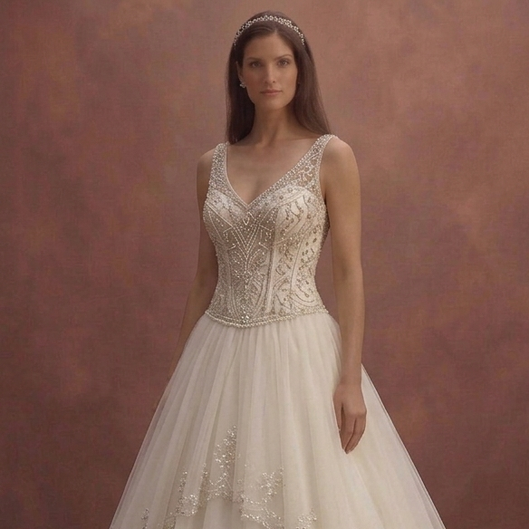 Ivory Princess Wedding Dress with Beaded Corset Top Design