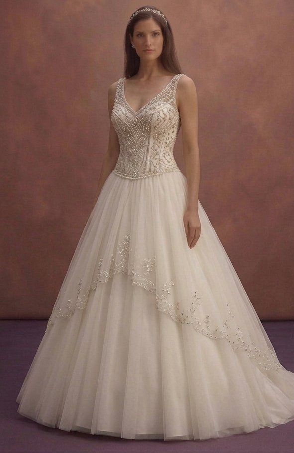 Ivory Princess Wedding Dress with Beaded Corset Top Design