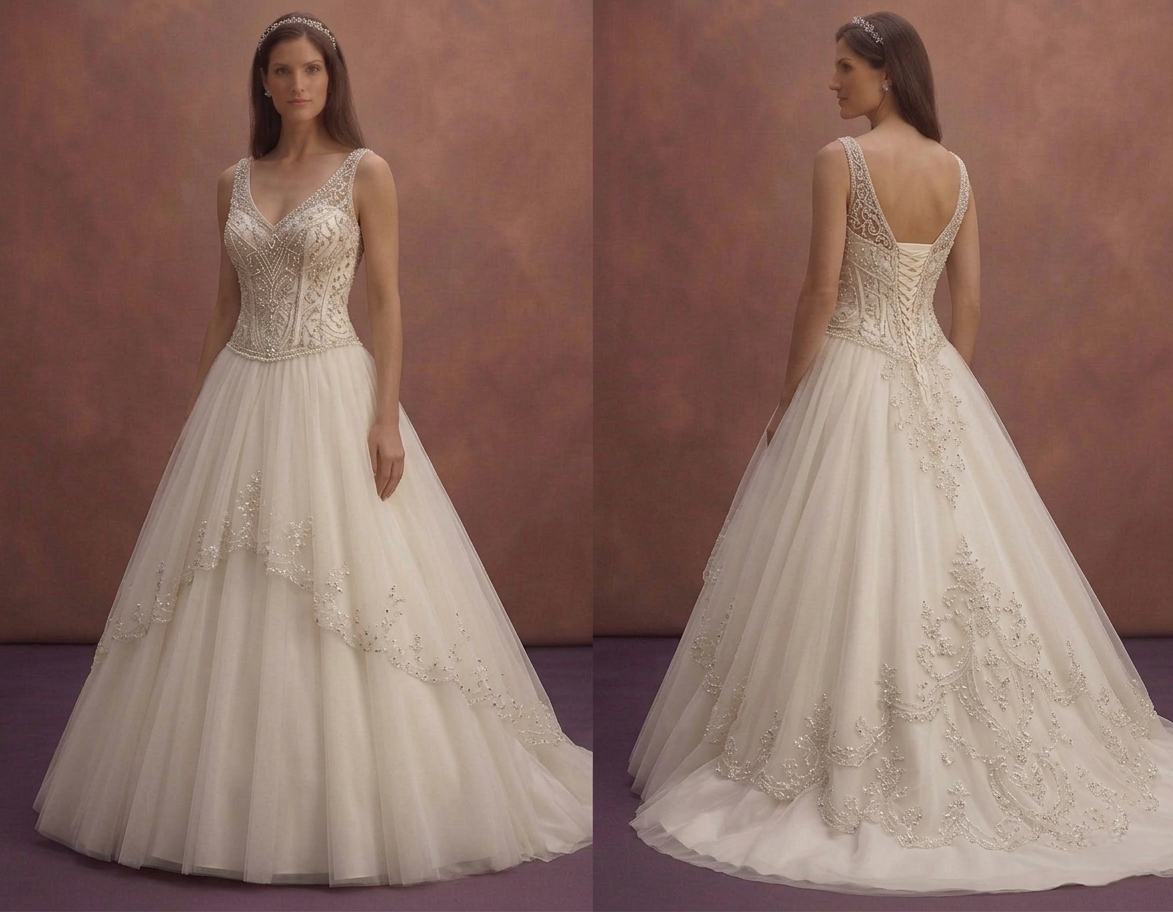 Ivory Princess Wedding Dress with Beaded Corset Top Design