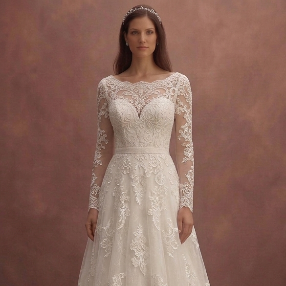 Ivory Romantic Wedding Dress with Lace Long Sleeves