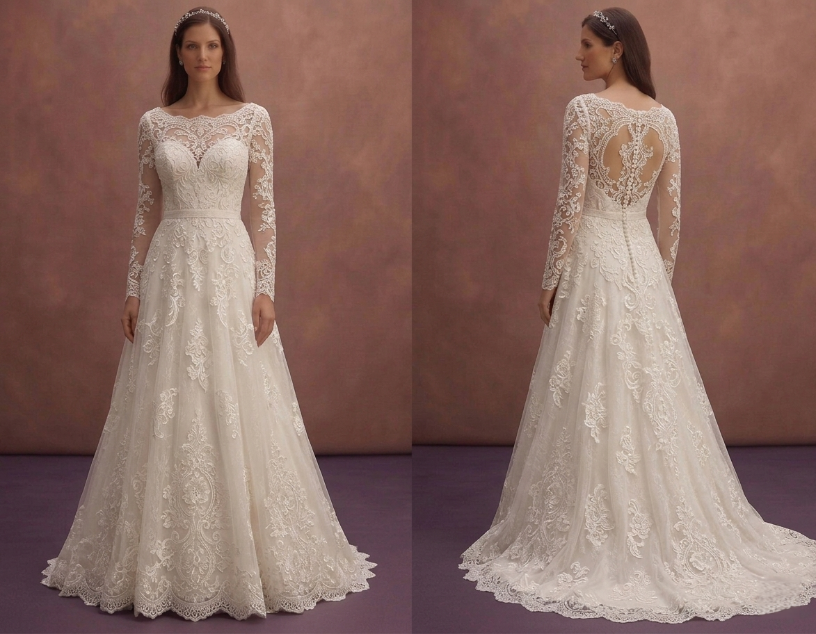 Ivory Romantic Wedding Dress with Lace Long Sleeves
