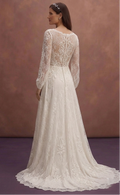 Ivory Romantic Wedding Dress with Long Lace Sleeves