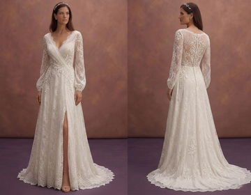 Ivory Romantic Wedding Dress with Long Lace Sleeves